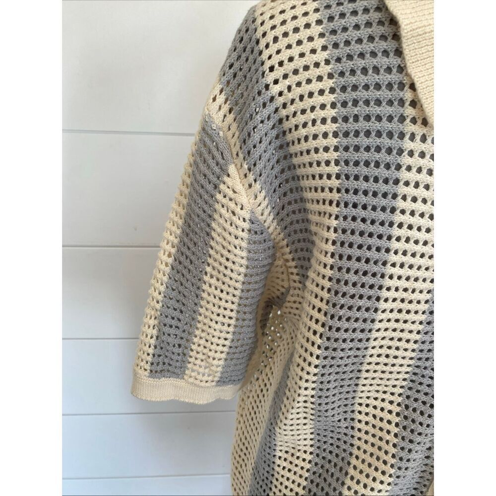 Massive Luxury Shirt Men’s Crochet Knit Button Down Collared New Ivory Beige L - Picture 6 of 13